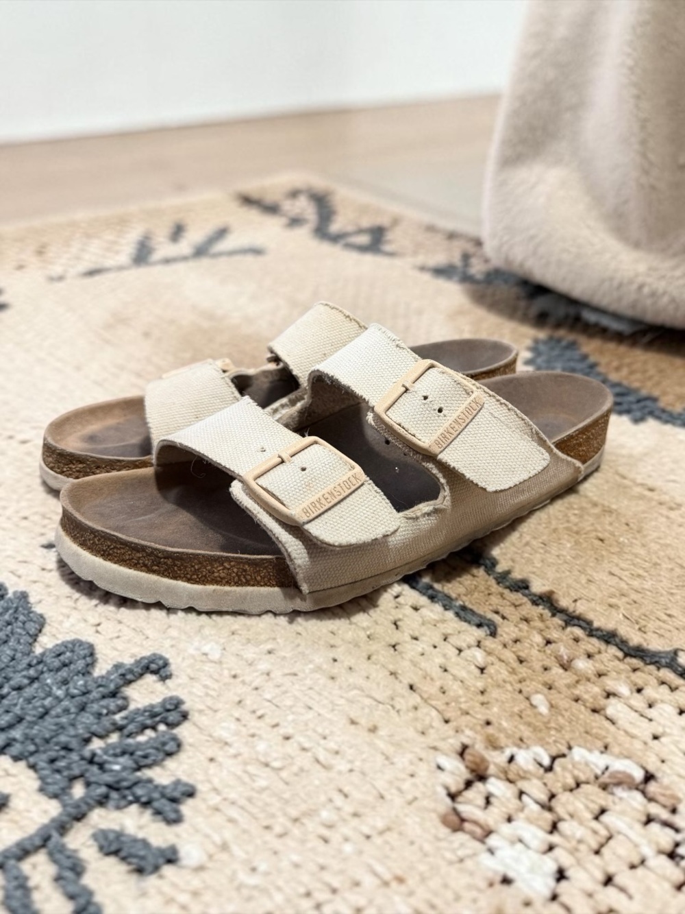 Birkenstock Arizona Vegan Canvas Eggshell Sandals